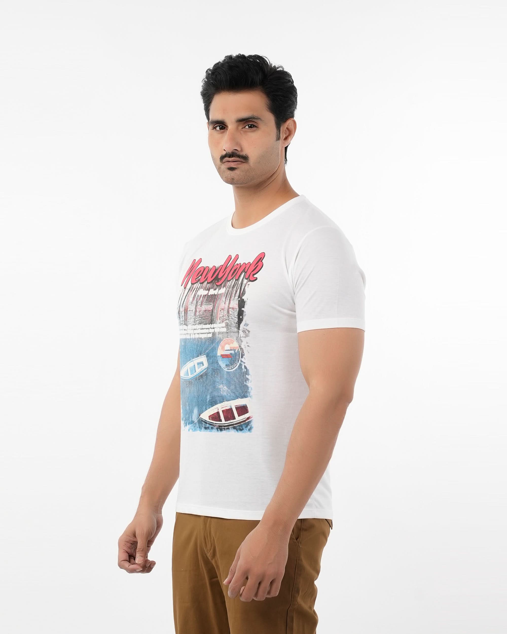 Men's Half Sleeves Round Neck Printed T-Shirt - White, Men's T-Shirts & Polos, Chase Value, Chase Value