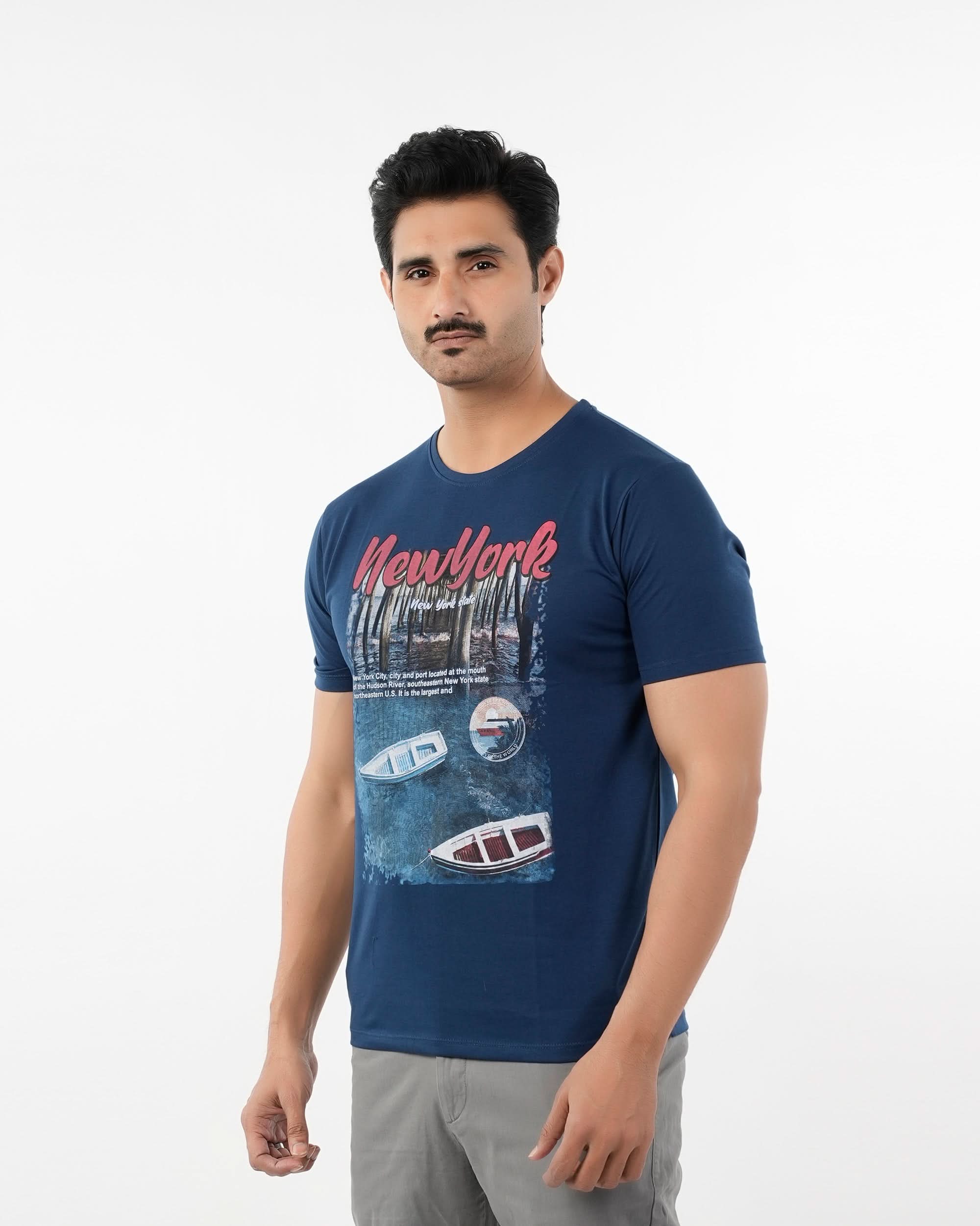 Men's Half Sleeves Round Neck Printed T-Shirt - Navy Blue, Men's T-Shirts & Polos, Chase Value, Chase Value