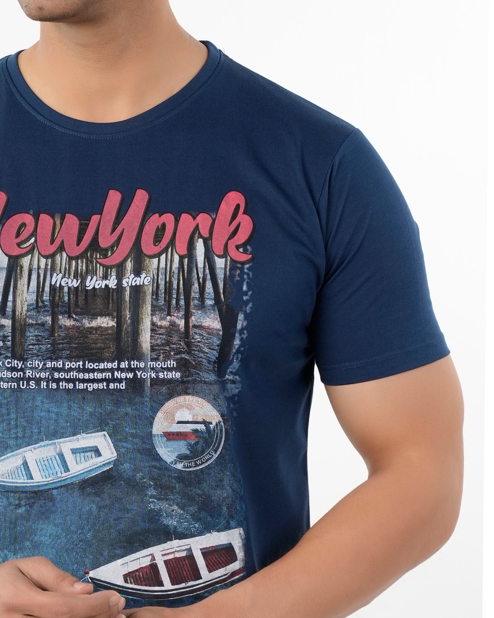 Men's Half Sleeves Round Neck Printed T-Shirt - Navy Blue, Men's T-Shirts & Polos, Chase Value, Chase Value