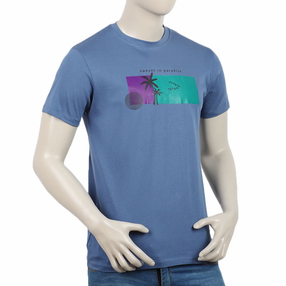 Men's Print Half Sleeves T-Shirt - Blue, Men's T-Shirts & Polos, Chase Value, Chase Value