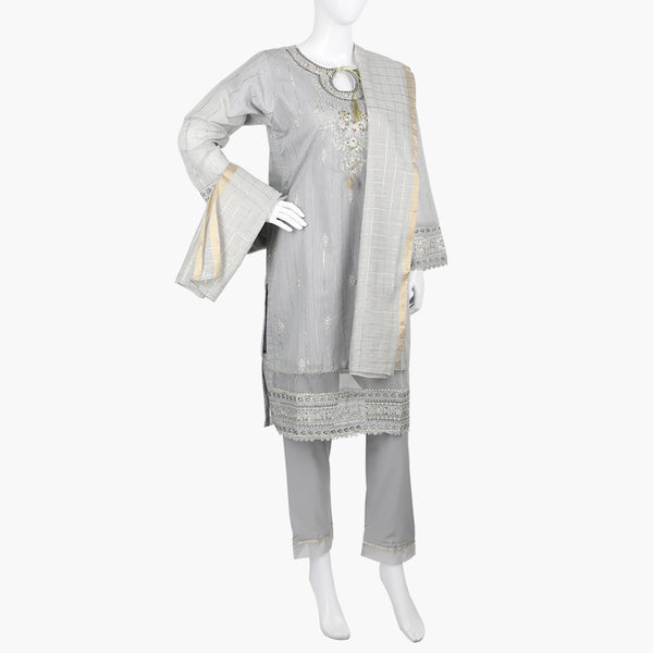 Women's Fancy 3Pcs Suit - Grey, Women Shalwar Suits, Chase Value, Chase Value