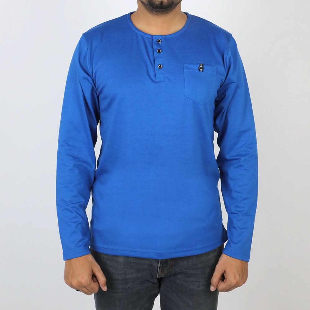 Men's Full Sleeves Henley T-Shirt - Blue, Men's T-Shirts & Polos, Chase Value, Chase Value