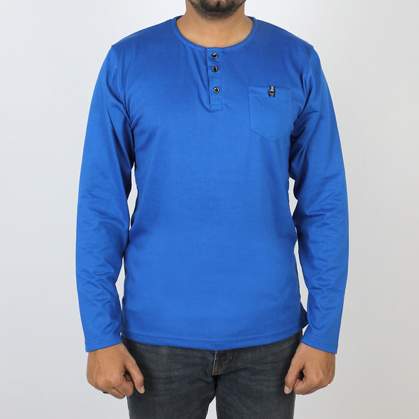 Men's Full Sleeves Henley T-Shirt - Blue