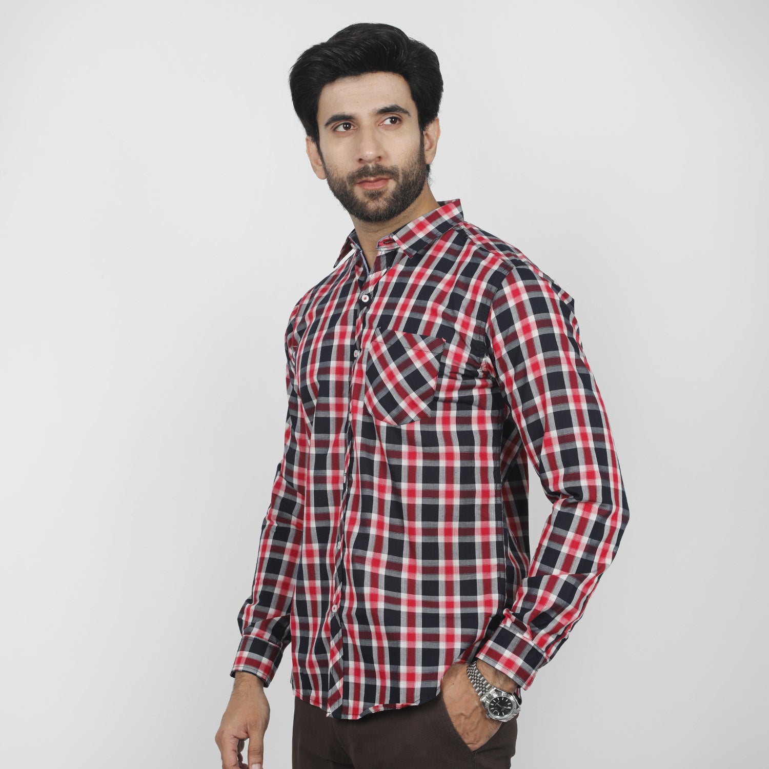 Men's Casual Check Shirt - Red, Men's Shirts, Chase Value, Chase Value