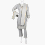 Women's Fancy 3Pcs Suit - Grey, Women Shalwar Suits, Chase Value, Chase Value