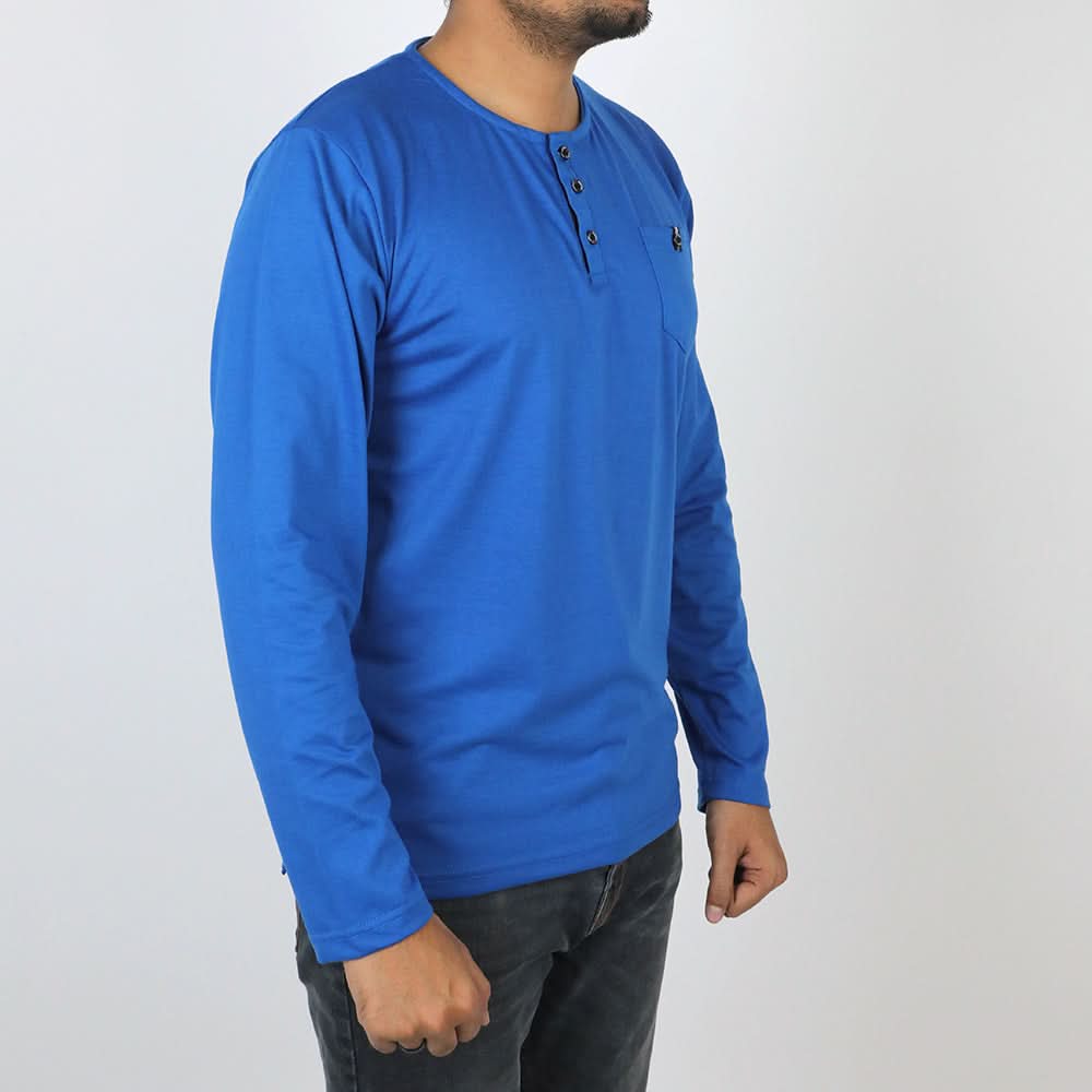 Men's Full Sleeves Henley T-Shirt - Blue, Men's T-Shirts & Polos, Chase Value, Chase Value