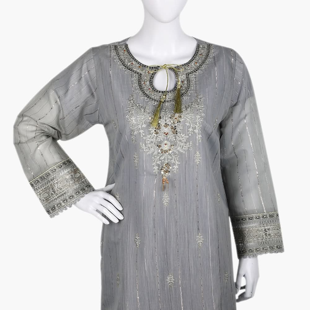 Women's Fancy 3Pcs Suit - Grey, Women Shalwar Suits, Chase Value, Chase Value