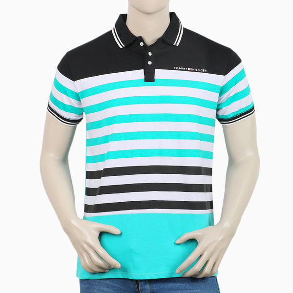 Men's Half Sleeves Fancy Polo T-Shirt - Cyan