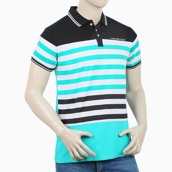 Men's Half Sleeves Fancy Polo T-Shirt - Cyan