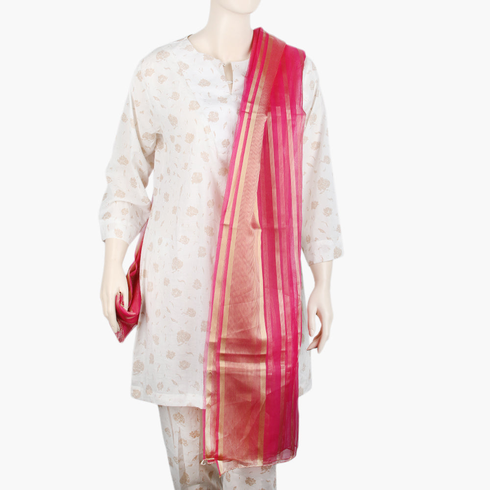 Women's Organza Stripe Dupatta - Dark Pink, Women Dupatta, Chase Value, Chase Value