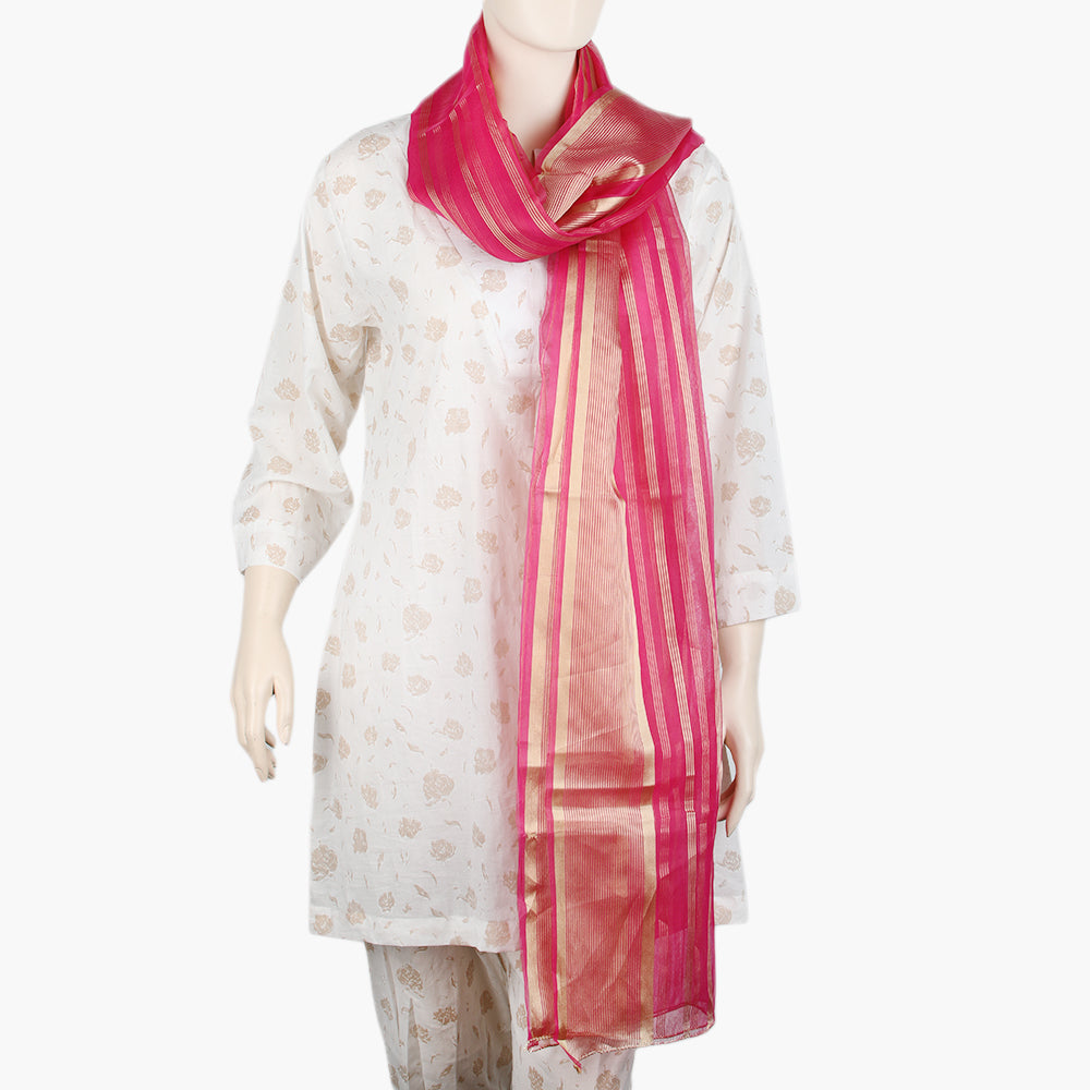 Women's Organza Stripe Dupatta - Dark Pink, Women Dupatta, Chase Value, Chase Value