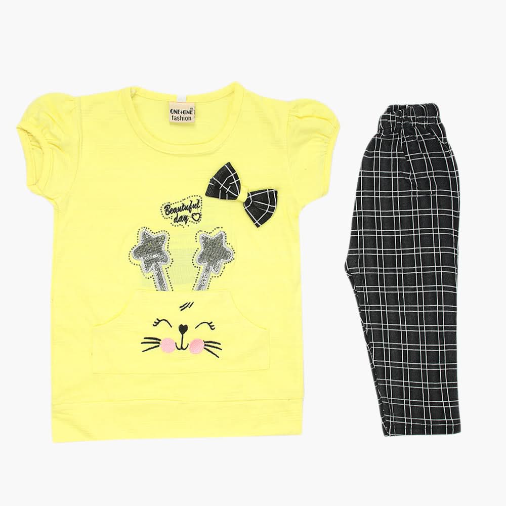 Girls Half Sleeves Suit - Yellow, Girls Suits, Chase Value, Chase Value