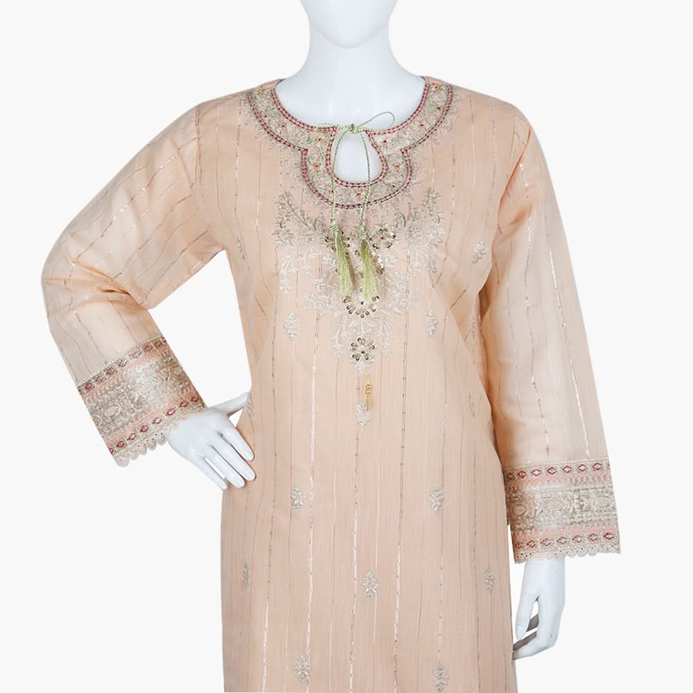 Women's Fancy 3Pcs Suit - Peach, Women Shalwar Suits, Chase Value, Chase Value