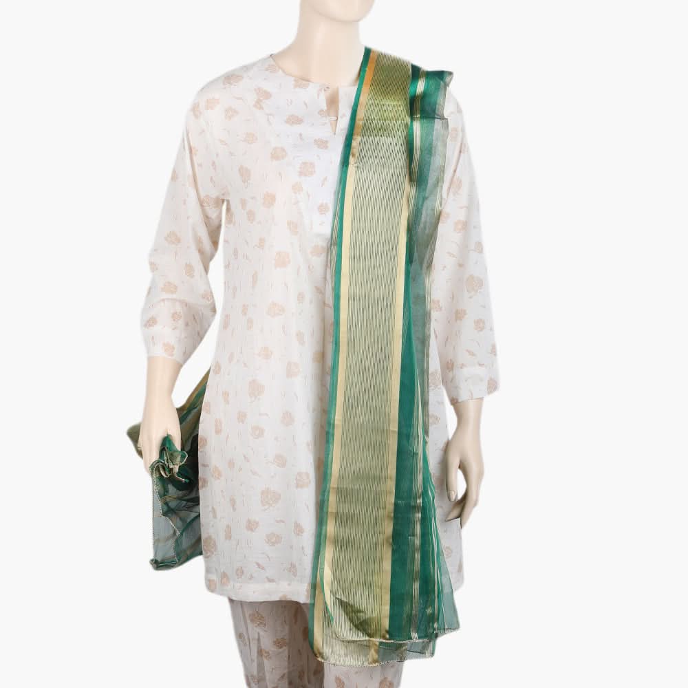 Women's Organza Stripe Dupatta - Green, Women Dupatta, Chase Value, Chase Value