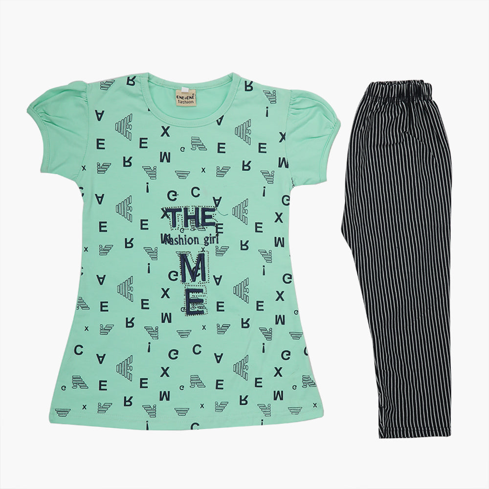Girls Half Sleeves Tight Suit - Light Green, Girls Shalwar Kameez, Chase Value, Chase Value