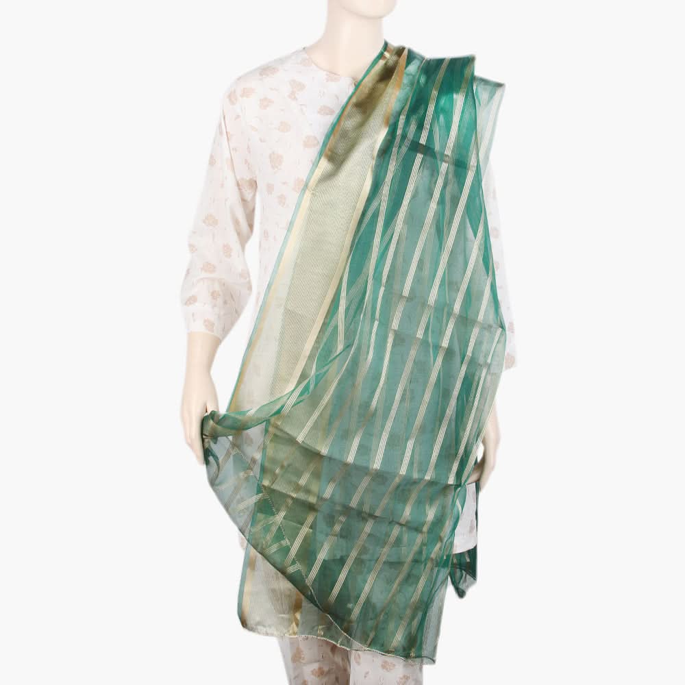 Women's Organza Stripe Dupatta - Green, Women Dupatta, Chase Value, Chase Value