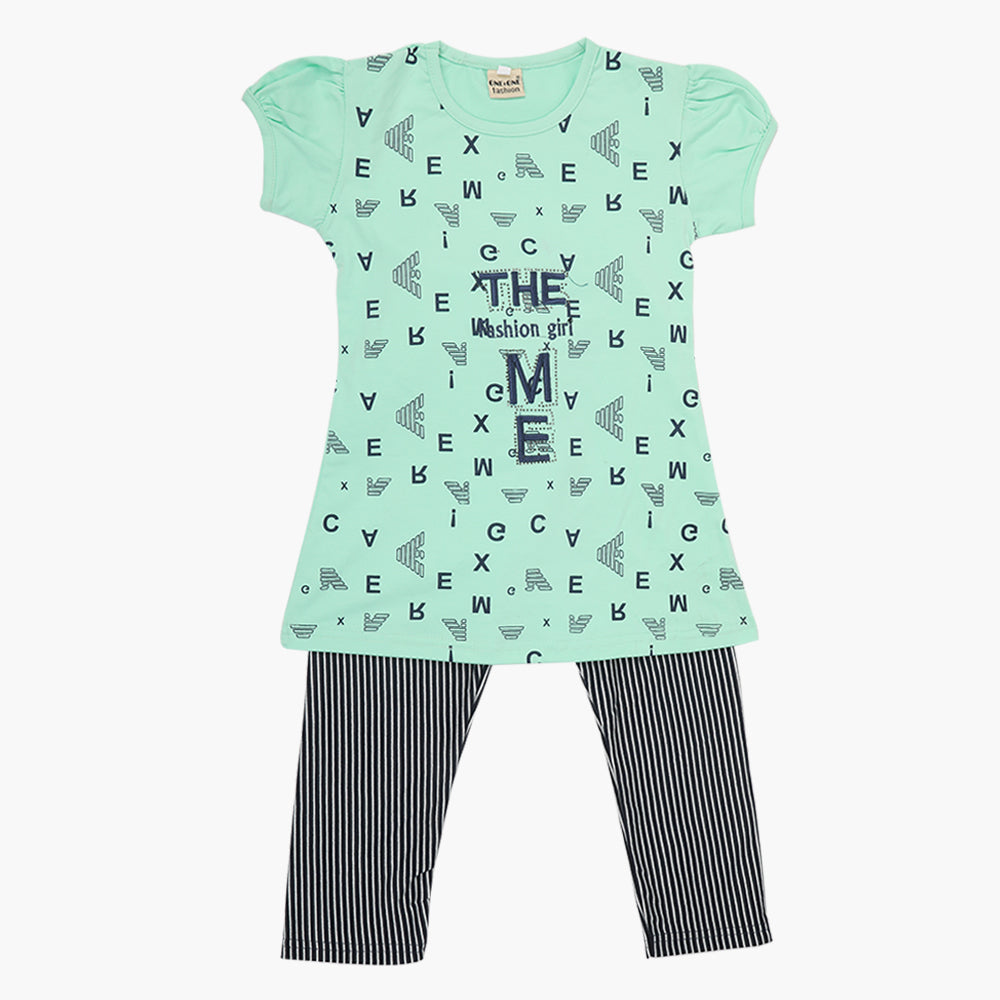 Girls Half Sleeves Tight Suit - Light Green, Girls Shalwar Kameez, Chase Value, Chase Value