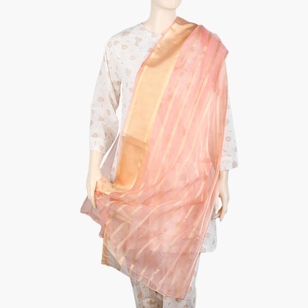 Women's Organza Stripe Dupatta - Light Pink, Women Dupatta, Chase Value, Chase Value