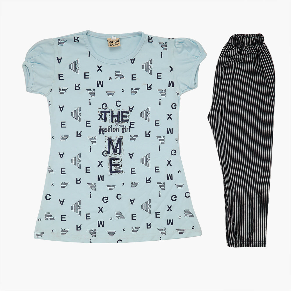 Girls Half Sleeves Tight Suit - Light Blue, Girls Shalwar Kameez, Chase Value, Chase Value