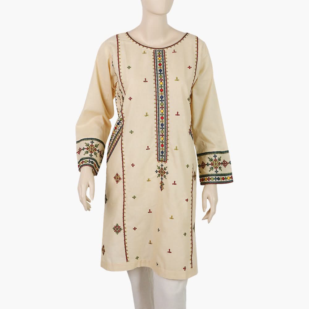Women's Embroidered Kurti - Skin, Women Ready Kurtis, Chase Value, Chase Value