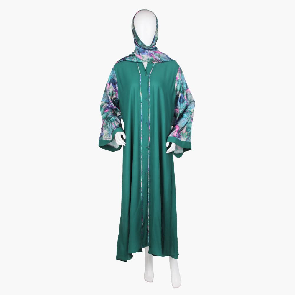 Women's Front Open Abaya - Dark Green, Women Abayas, Chase Value, Chase Value