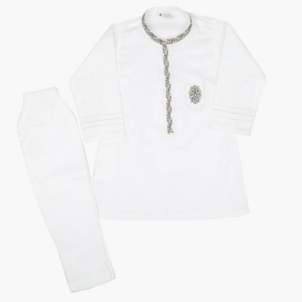 Boys Embroidered Shalwar Suit - White, Boys Shalwar Kameez, Chase Value, Chase Value