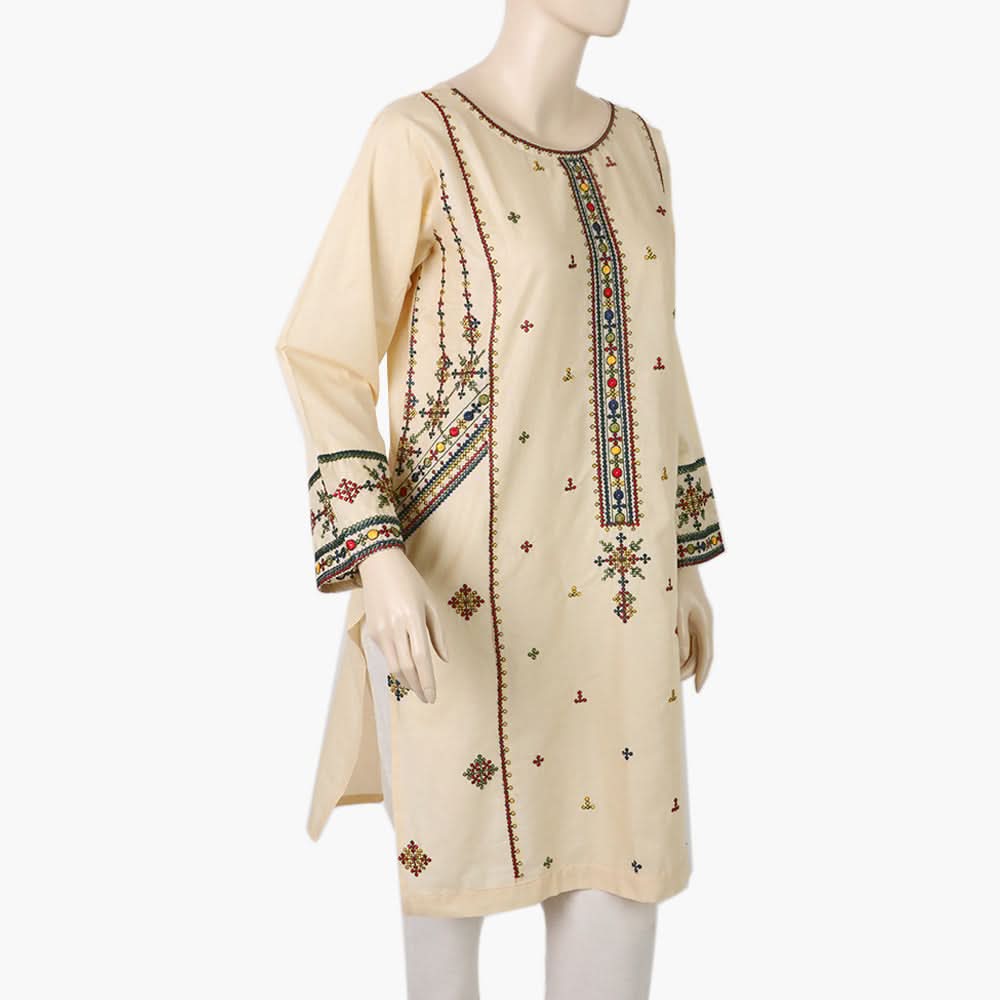 Women's Embroidered Kurti - Skin, Women Ready Kurtis, Chase Value, Chase Value