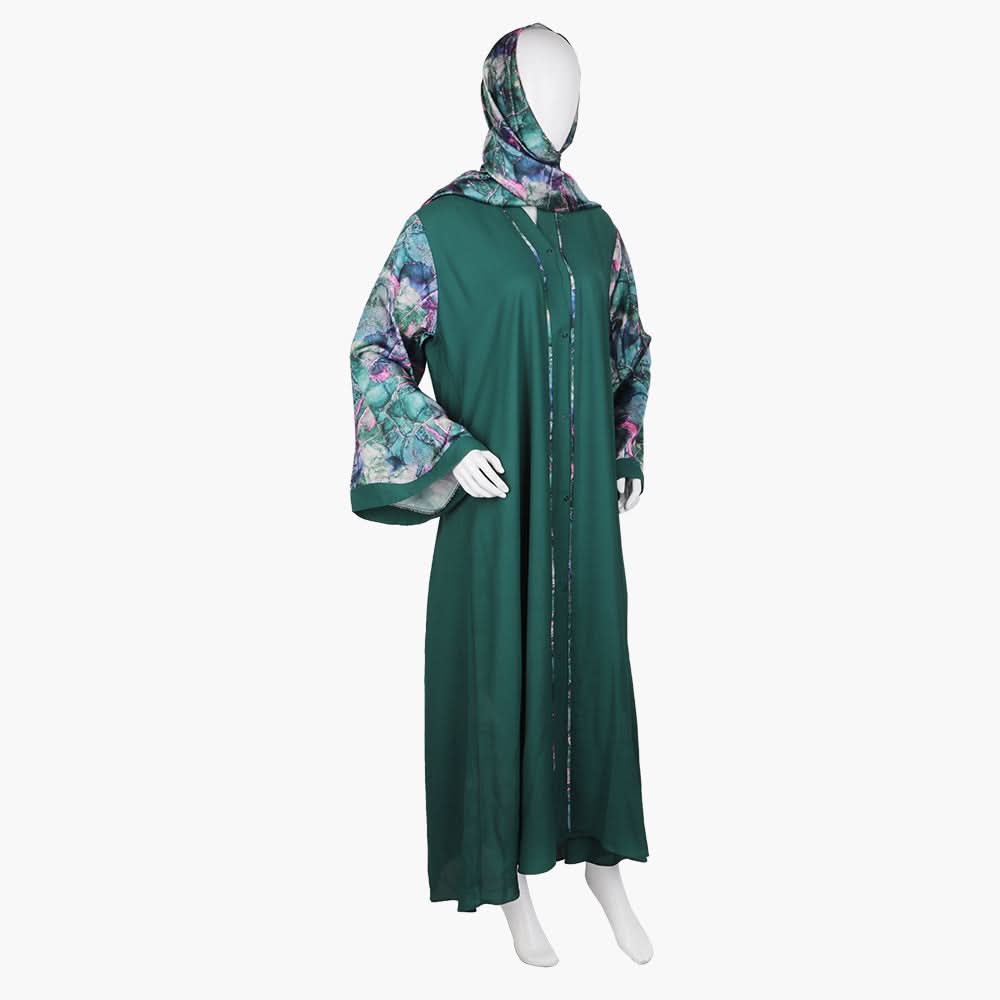Women's Front Open Abaya - Dark Green, Women Abayas, Chase Value, Chase Value