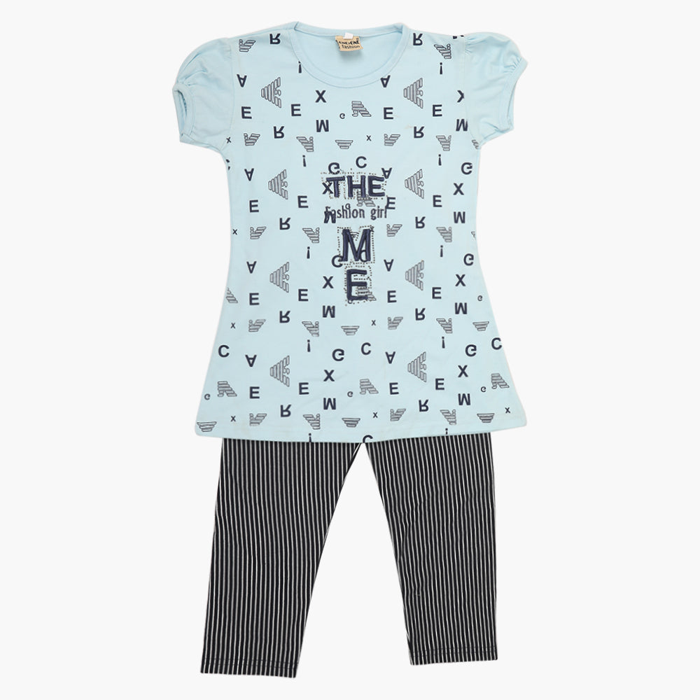 Girls Half Sleeves Tight Suit - Light Blue, Girls Shalwar Kameez, Chase Value, Chase Value