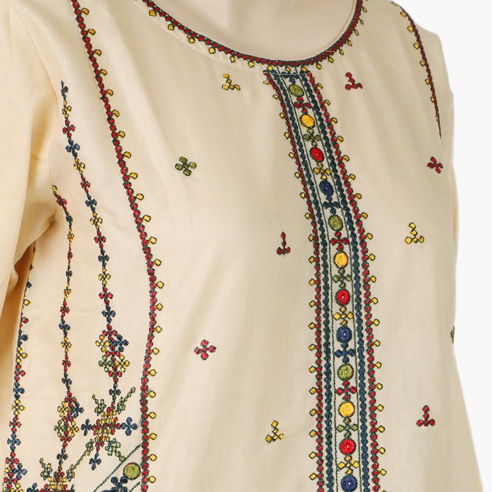 Women's Embroidered Kurti - Skin, Women Ready Kurtis, Chase Value, Chase Value