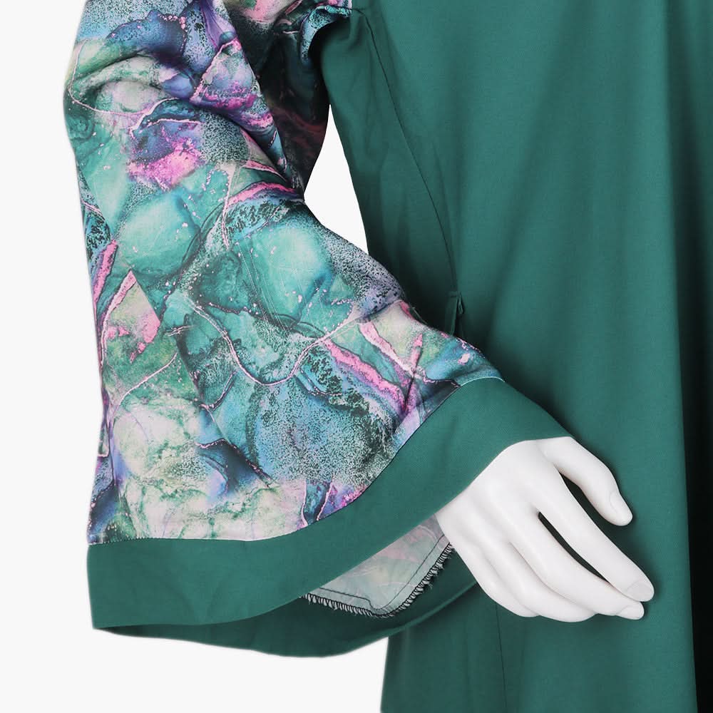 Women's Front Open Abaya - Dark Green, Women Abayas, Chase Value, Chase Value