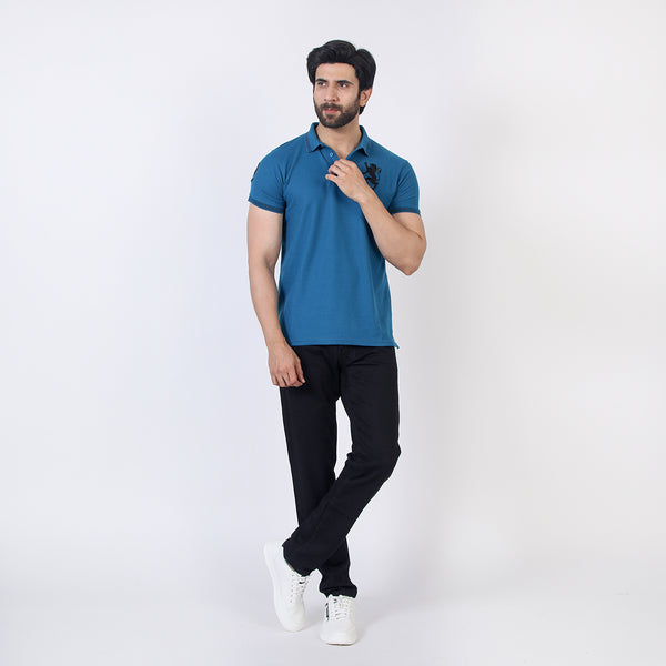 Men's Half Sleeves Polo T-Shirt - Steel Blue
