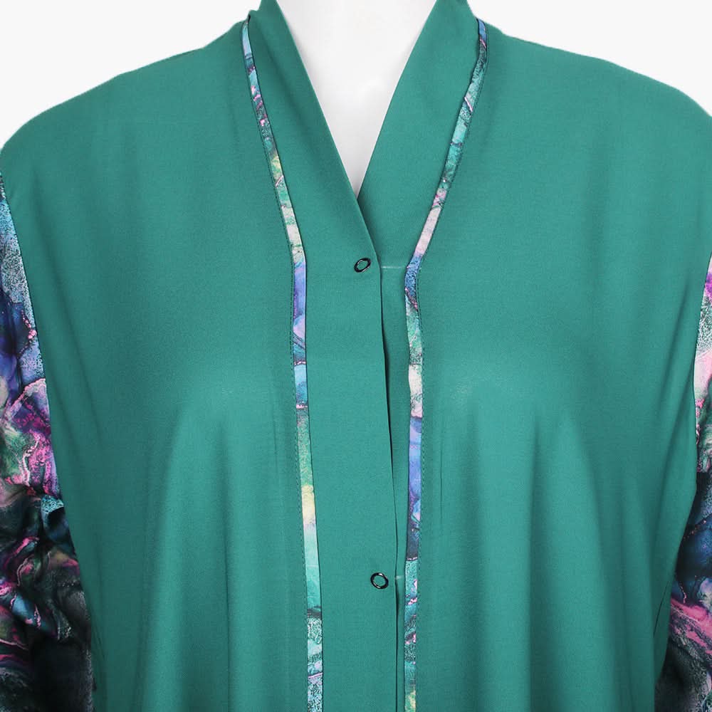 Women's Front Open Abaya - Dark Green, Women Abayas, Chase Value, Chase Value