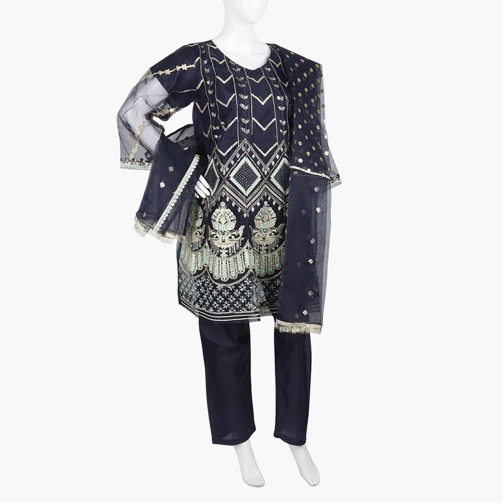 Women's Fancy 3Pcs Suit - Navy Blue, Women Shalwar Suits, Chase Value, Chase Value