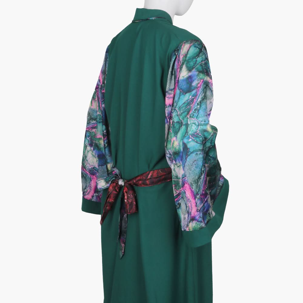Women's Front Open Abaya - Dark Green, Women Abayas, Chase Value, Chase Value