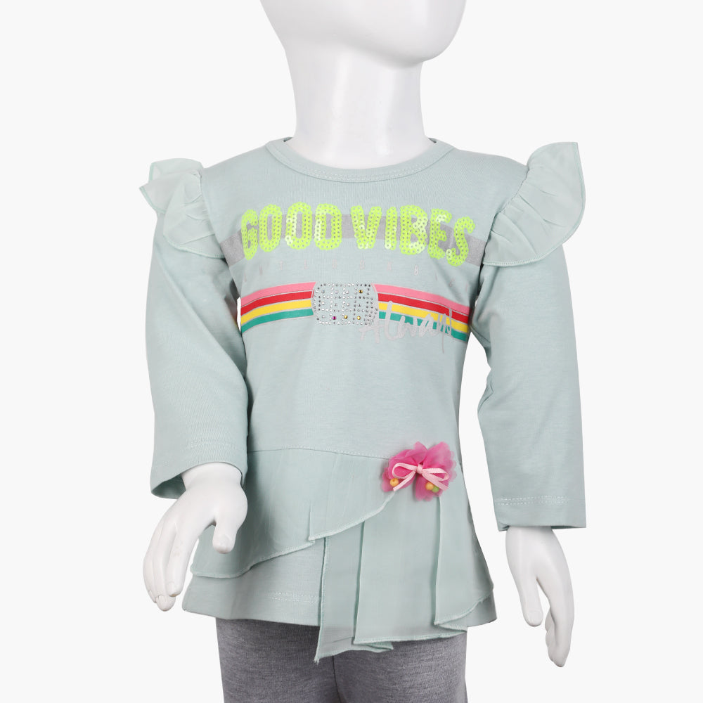 Girls Full Sleeves T-Shirt -  Sea Green, Girls T-Shirts, Chase Value, Chase Value