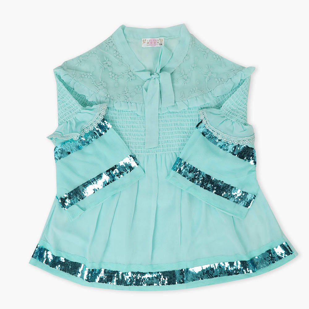 Girls Woven Top - Cyan, Girls Tops, Chase Value, Chase Value