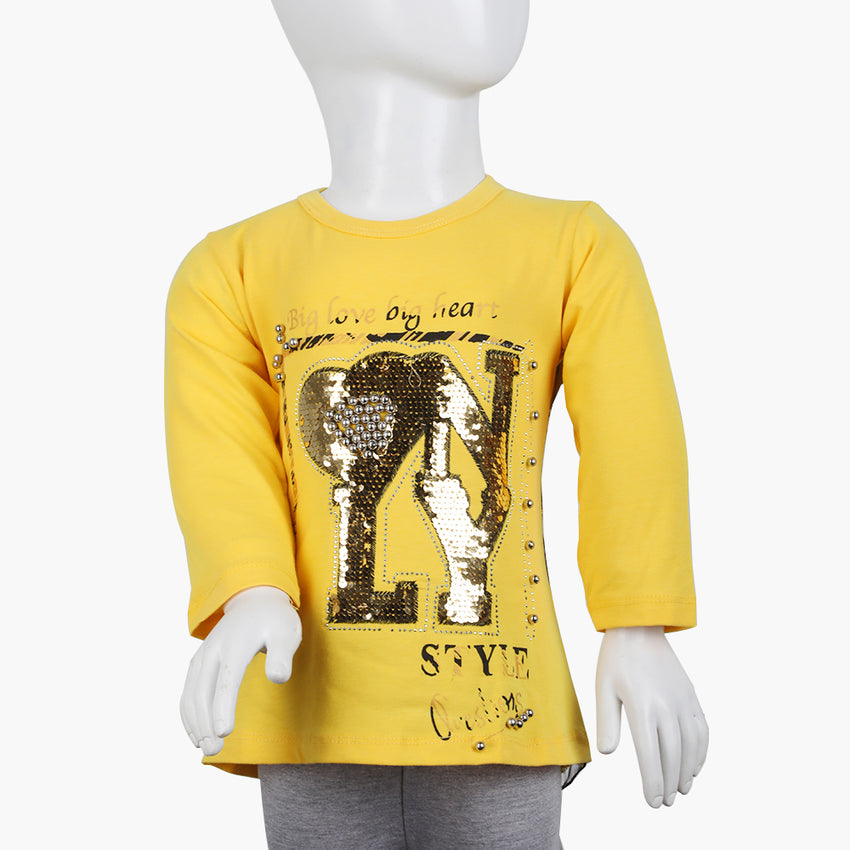 Girls Full Sleeves T-Shirt -  Yellow, Girls T-Shirts, Chase Value, Chase Value