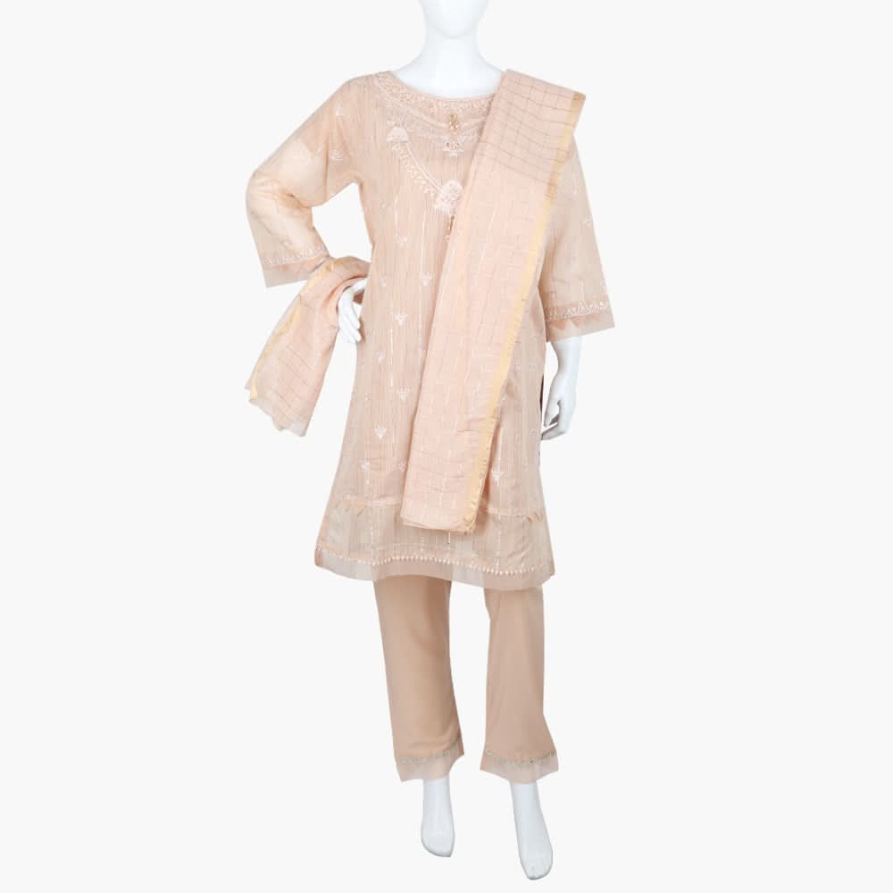 Women's Fancy 3Pcs Suit - Peach, Women Shalwar Suits, Chase Value, Chase Value