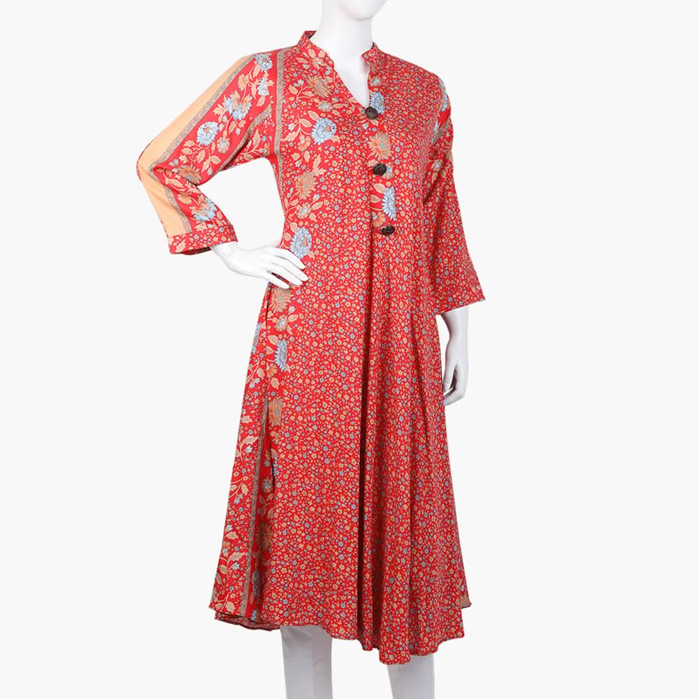 Women's Printed Kurti - Red, Women Ready Kurtis, Chase Value, Chase Value