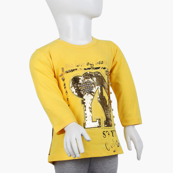 Girls Full Sleeves T-Shirt -  Yellow, Girls T-Shirts, Chase Value, Chase Value