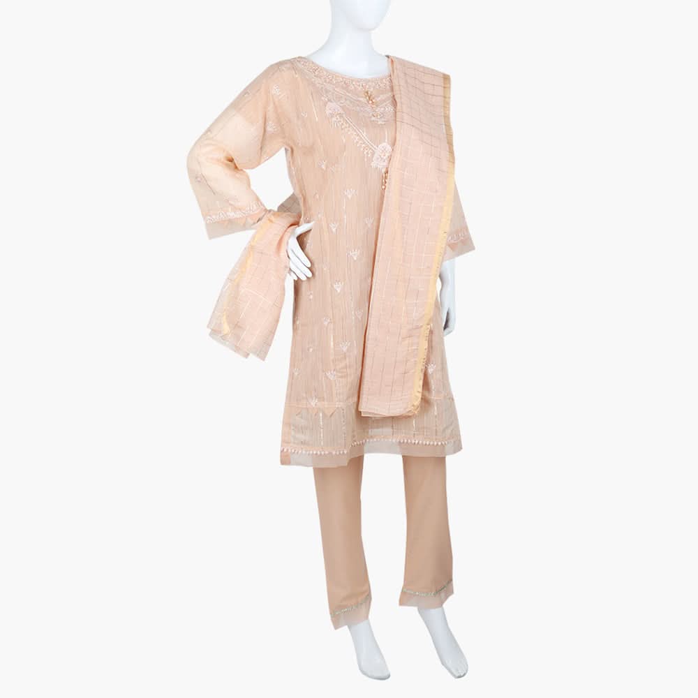 Women's Fancy 3Pcs Suit - Peach, Women Shalwar Suits, Chase Value, Chase Value