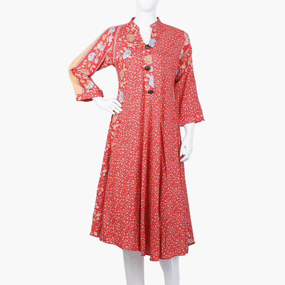 Women's Printed Kurti - Red, Women Ready Kurtis, Chase Value, Chase Value