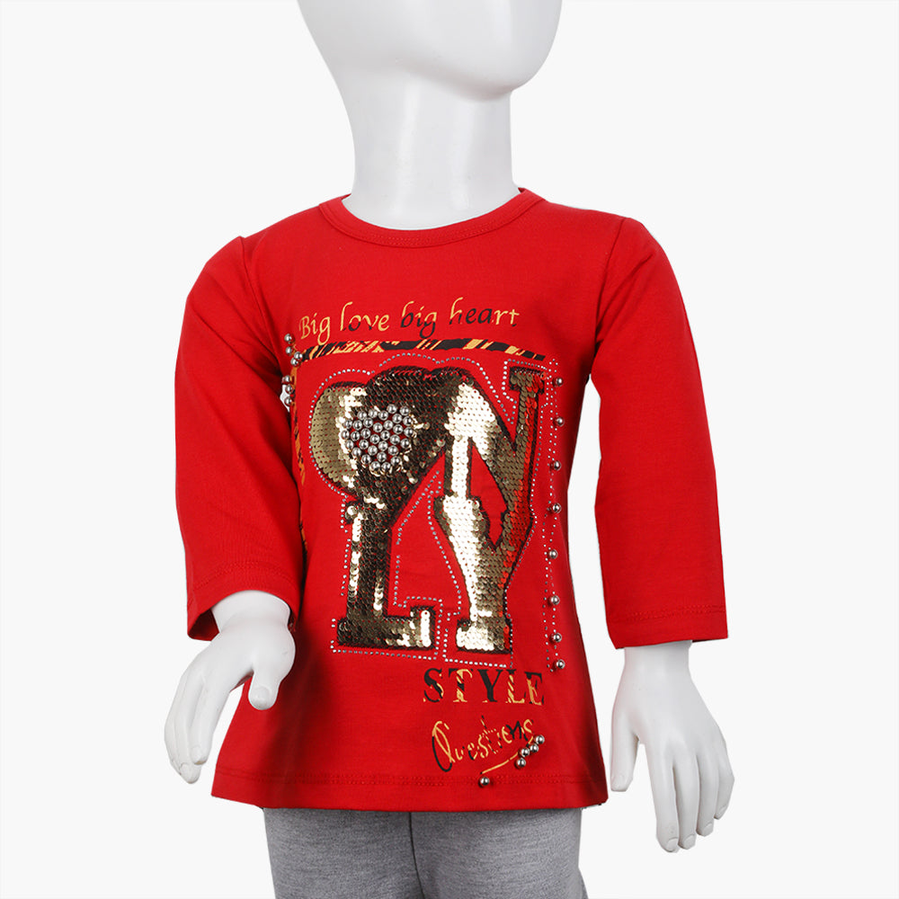 Girls Full Sleeves T-Shirt -  Red, Girls T-Shirts, Chase Value, Chase Value