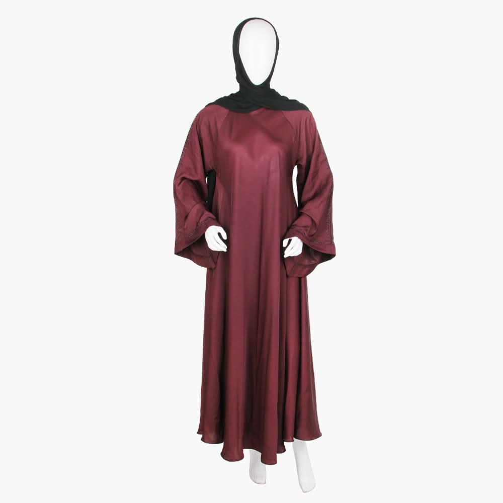 Women's Abaya With Lace - Maroon, Women Abayas, Chase Value, Chase Value