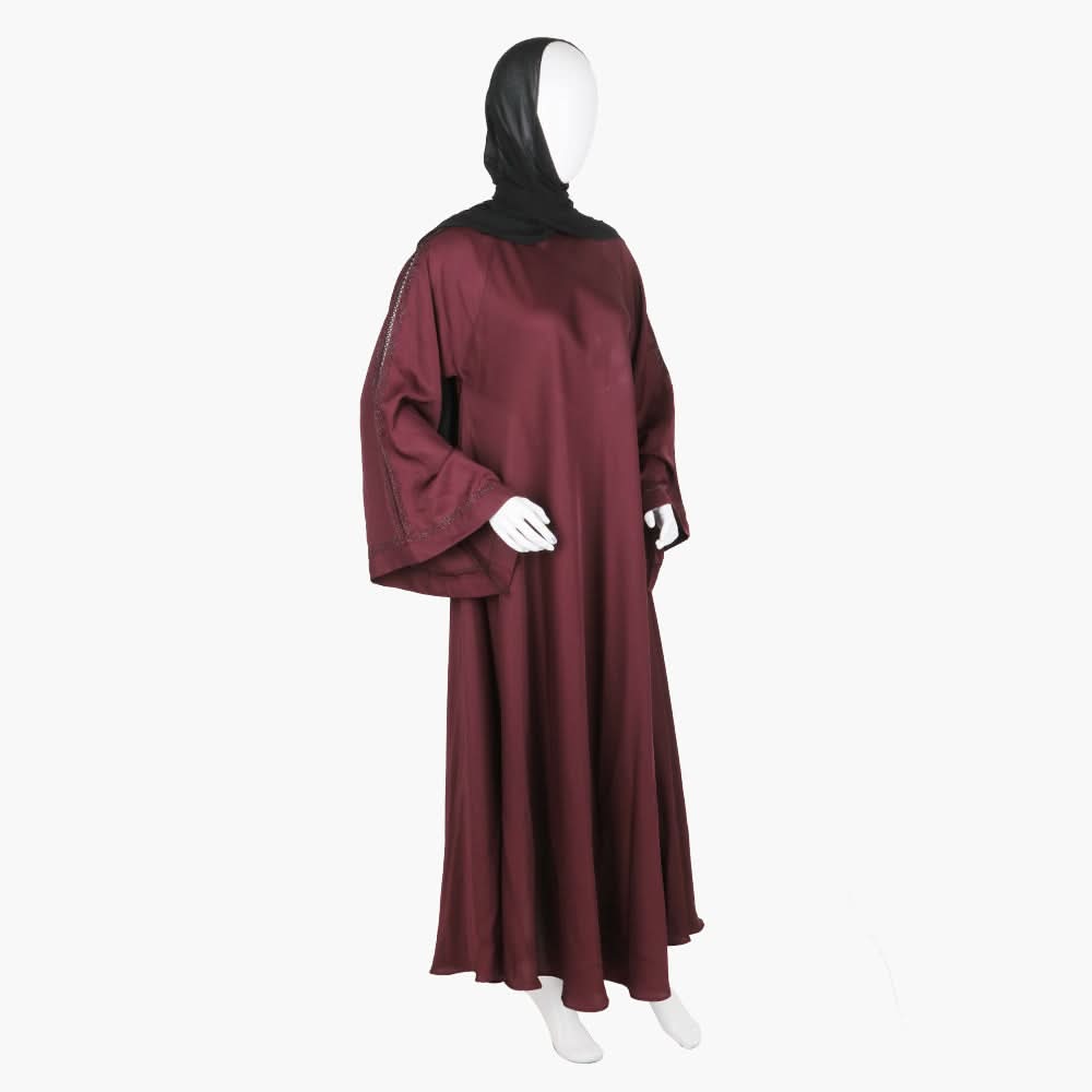 Women's Abaya With Lace - Maroon, Women Abayas, Chase Value, Chase Value