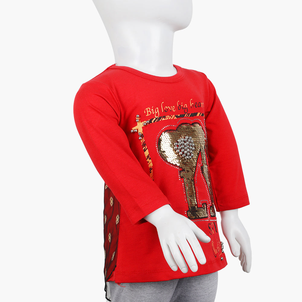 Girls Full Sleeves T-Shirt -  Red, Girls T-Shirts, Chase Value, Chase Value