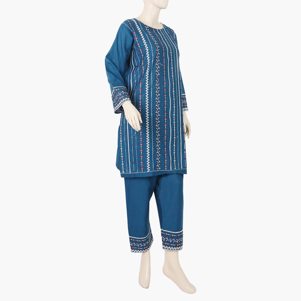 Women's Embroidered Unstitched 2 Pcs Suit - Steel Green, Women, 2Pcs Shalwar Suit, Chase Value, Chase Value
