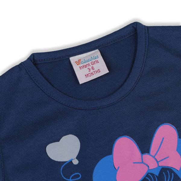 Valuable Newborn Girls Sando T-Shirt - Navy Blue