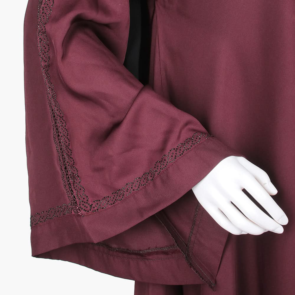 Women's Abaya With Lace - Maroon, Women Abayas, Chase Value, Chase Value